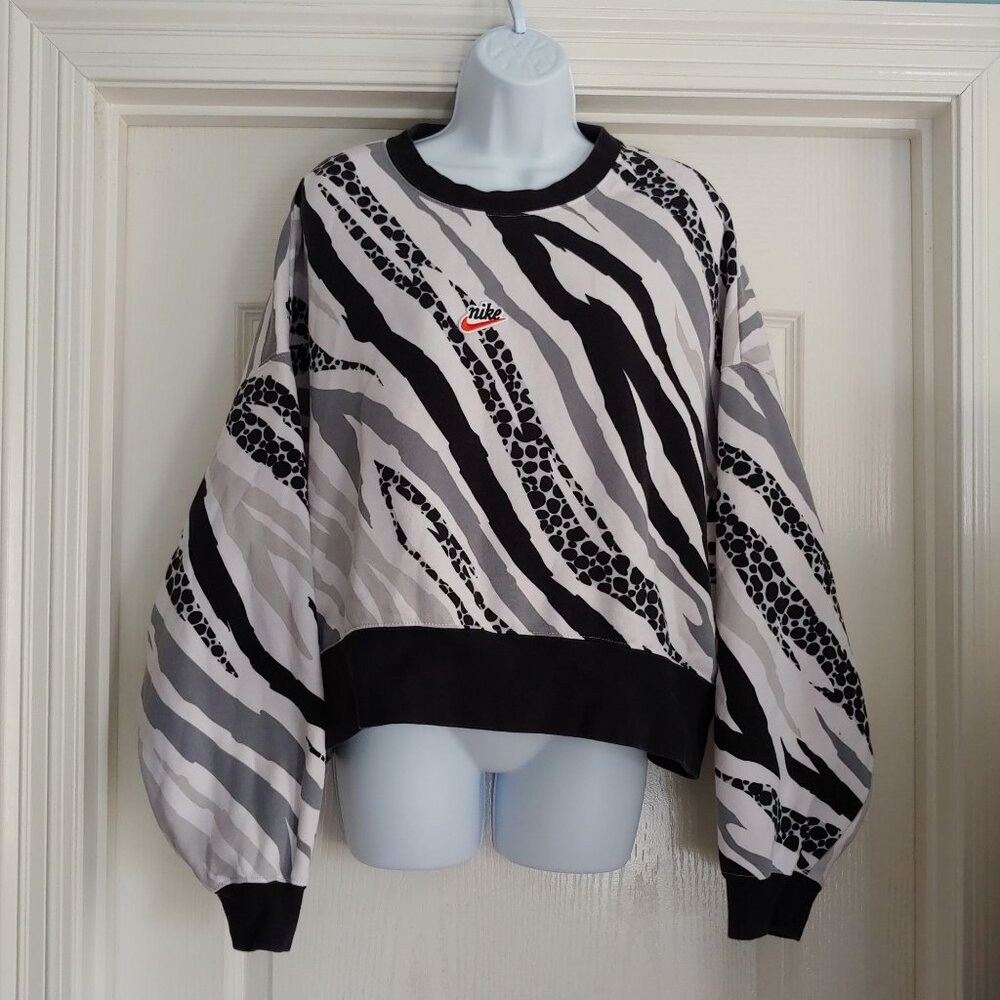 Nike Black and Gray Zebra-Print Cropped Sweatshirt